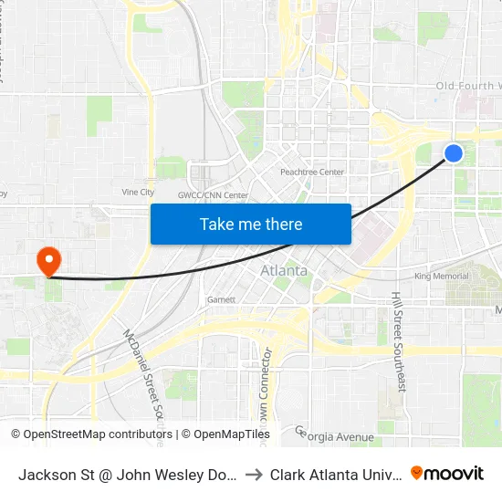 Jackson St @ John Wesley Dobbs Ave to Clark Atlanta University map