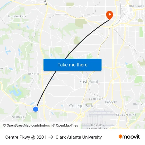 Centre Pkwy @ 3201 to Clark Atlanta University map