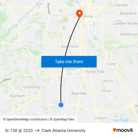 Sr 138 @ 2220 to Clark Atlanta University map