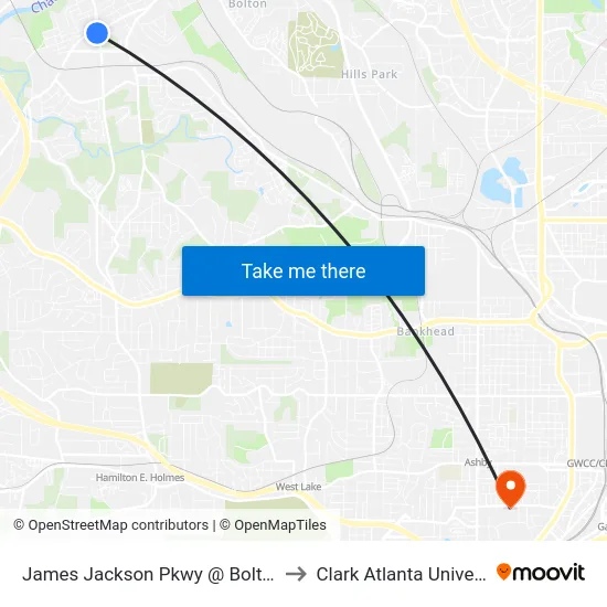James Jackson Pkwy @ Bolton Rd to Clark Atlanta University map
