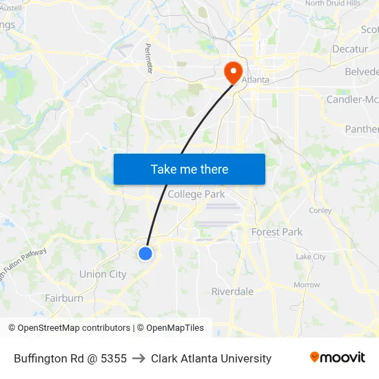 Buffington Rd @ 5355 to Clark Atlanta University map