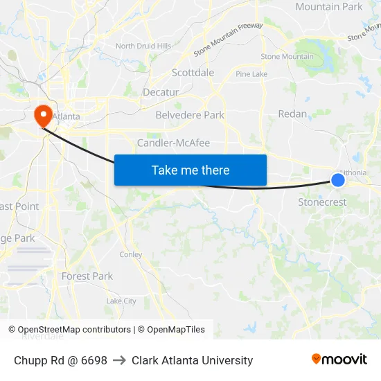 Chupp Rd @ 6698 to Clark Atlanta University map