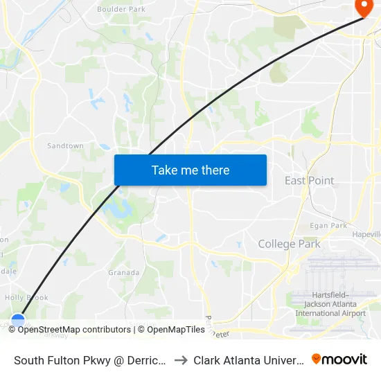 South Fulton Pkwy @ Derrick Rd to Clark Atlanta University map