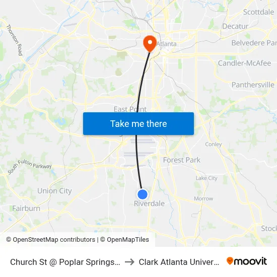 Church St @ Poplar Springs Rd to Clark Atlanta University map
