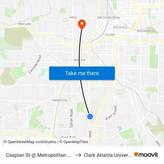 Casplan St @ Metropolitan Pkwy to Clark Atlanta University map