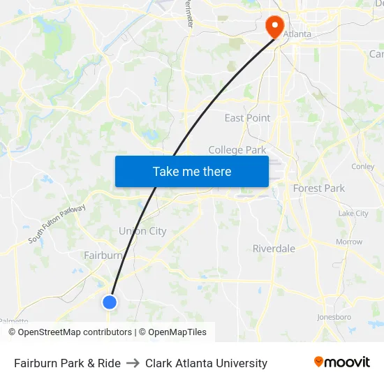 Fairburn Park & Ride to Clark Atlanta University map