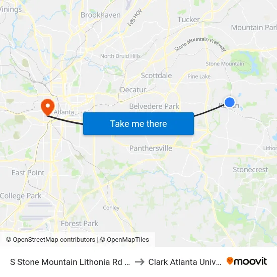 S Stone Mountain Lithonia Rd @ 1054 to Clark Atlanta University map