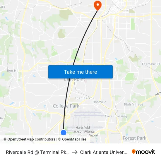 Riverdale Rd @ Terminal Pkwy to Clark Atlanta University map