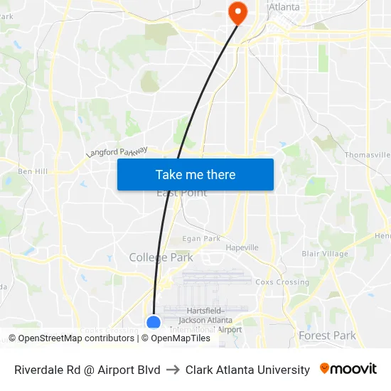 Riverdale Rd @ Airport Blvd to Clark Atlanta University map