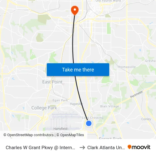 Charles W Grant Pkwy @ International Pkwy to Clark Atlanta University map