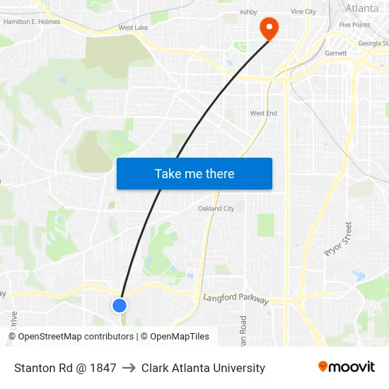 Stanton Rd @ 1847 to Clark Atlanta University map