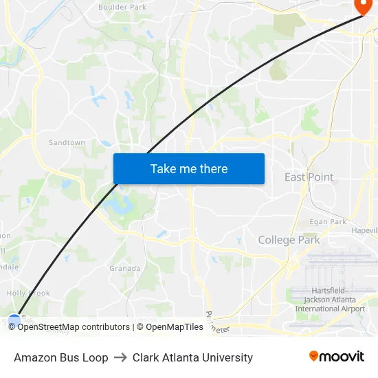 Amazon Bus Loop to Clark Atlanta University map