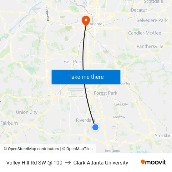 Valley Hill Rd SW @ 100 to Clark Atlanta University map