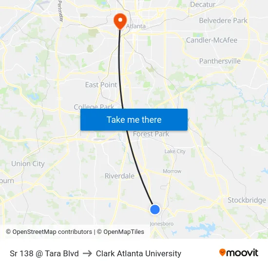 Sr 138 @ Tara Blvd to Clark Atlanta University map