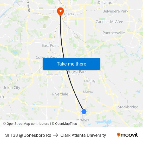 Sr 138 @ Jonesboro Rd to Clark Atlanta University map