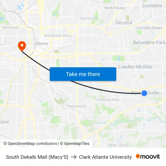 South Dekalb Mall (Macy'S) to Clark Atlanta University map