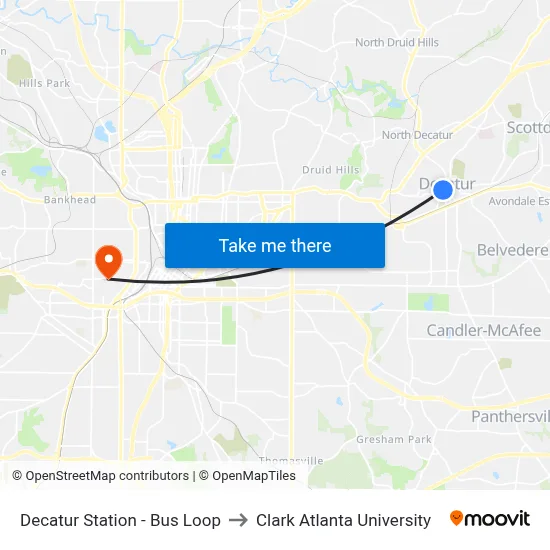 Decatur Station - Bus Loop to Clark Atlanta University map