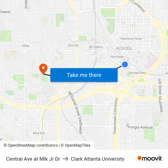 Central Ave at Mlk Jr Dr to Clark Atlanta University map