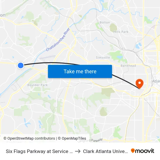 Six Flags Parkway at Service Road to Clark Atlanta University map