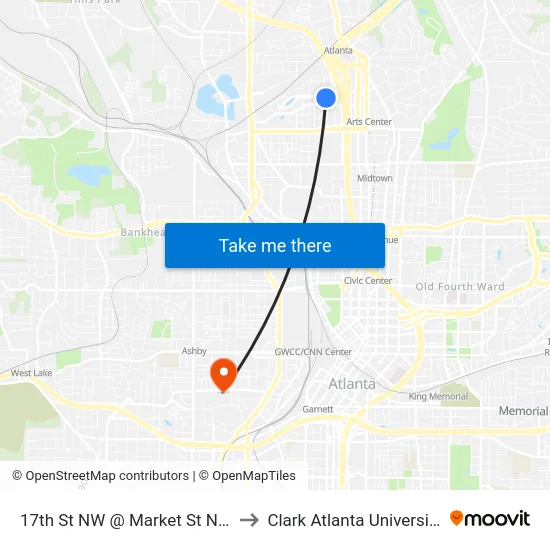 17th St NW @ Market St NW to Clark Atlanta University map