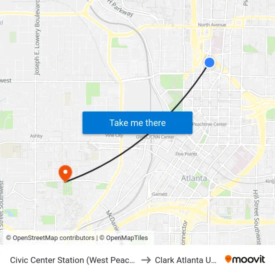 Civic Center Station (West Peachtreet Street) to Clark Atlanta University map