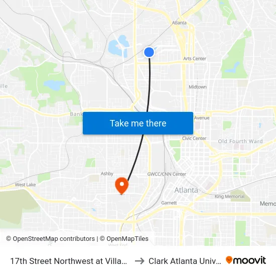 17th Street Northwest at Village Street to Clark Atlanta University map