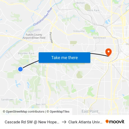 Cascade Rd SW @ New Hope Rd SW to Clark Atlanta University map