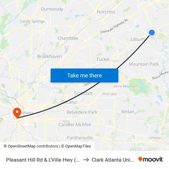 Pleasant Hill Rd & L'Ville Hwy (Berkmar) to Clark Atlanta University map