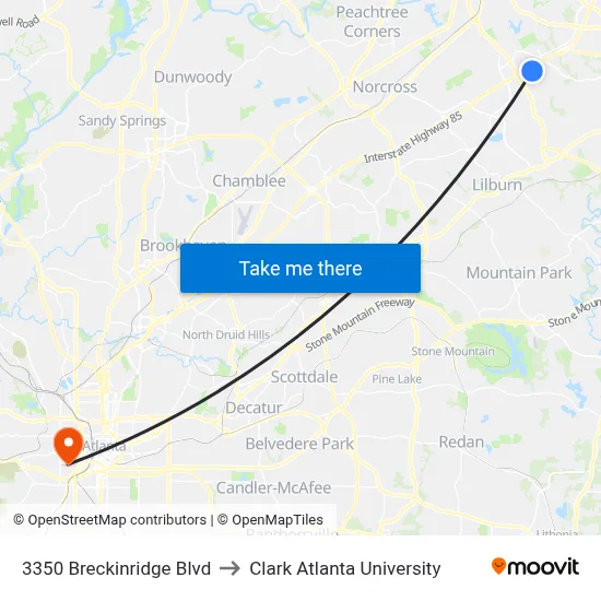 3350 Breckinridge Blvd to Clark Atlanta University map