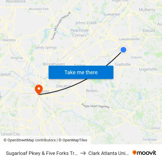 Sugarloaf Pkwy & Five Forks Trickum Rd to Clark Atlanta University map