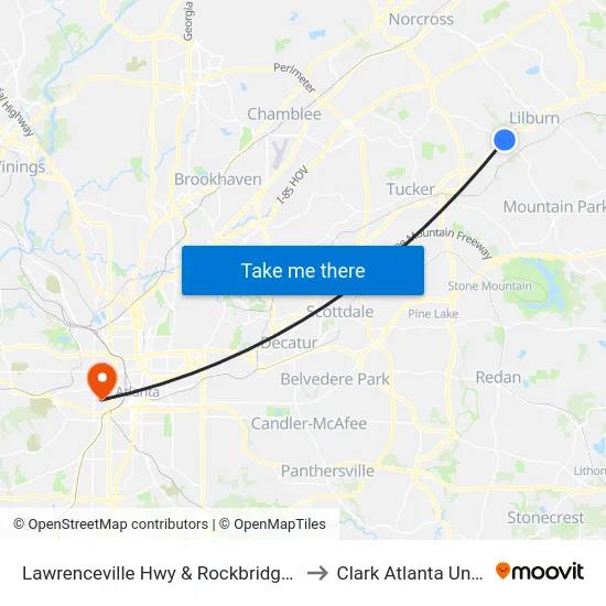 Lawrenceville Hwy & Rockbridge Rd (Walgr to Clark Atlanta University map