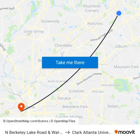 N Berkeley Lake Road & Wal-Mart to Clark Atlanta University map