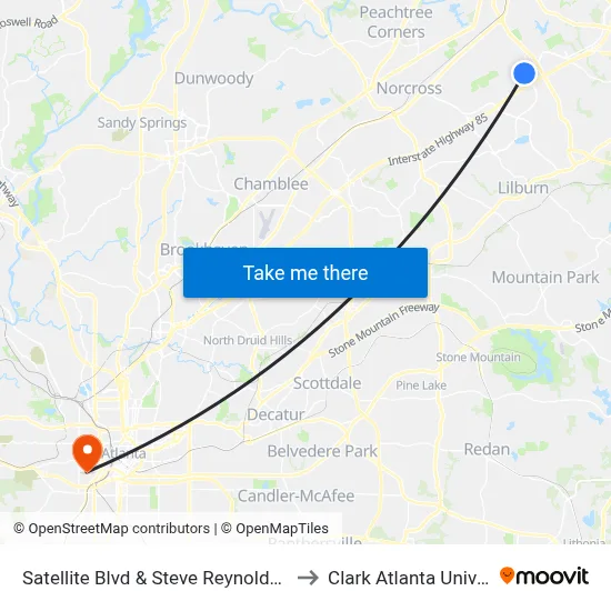 Satellite Blvd & Steve Reynolds Blvd Ib to Clark Atlanta University map