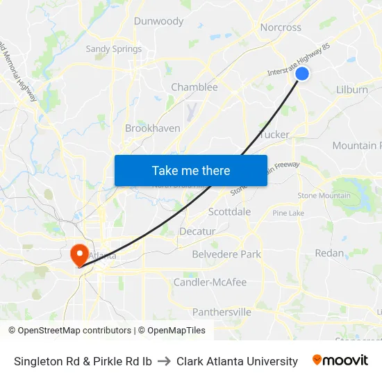 Singleton Rd & Pirkle Rd Ib to Clark Atlanta University map