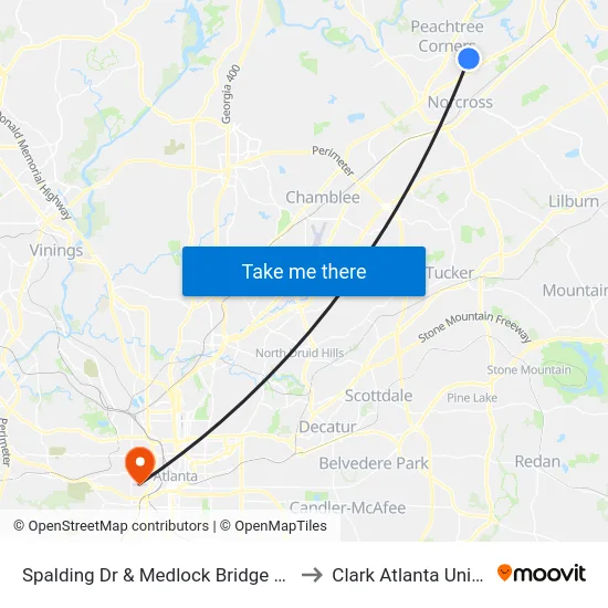 Spalding Dr & Medlock Bridge Rd (Citgo) to Clark Atlanta University map