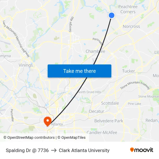 Spalding Dr @ 7736 to Clark Atlanta University map