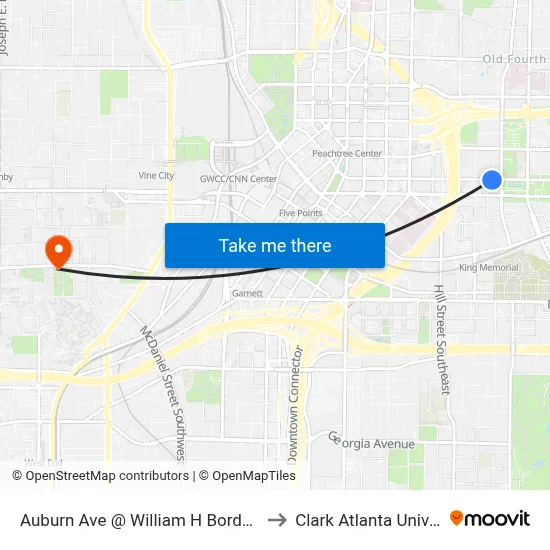 Auburn Ave @ William H Borders Sr Dr to Clark Atlanta University map