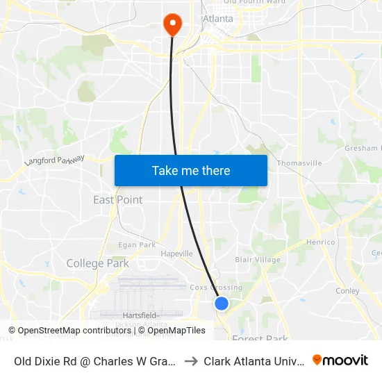 Old Dixie Rd @ Charles W Grant Pkwy to Clark Atlanta University map
