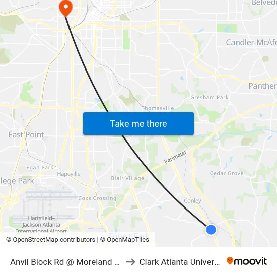 Anvil Block Rd @ Moreland Ave to Clark Atlanta University map