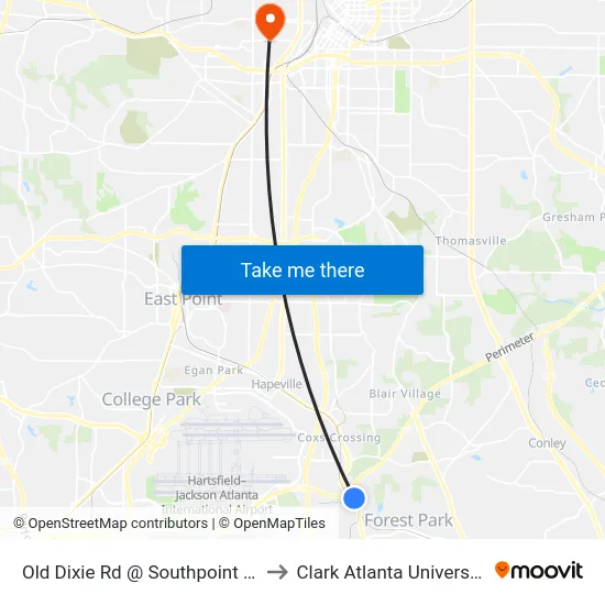 Old Dixie Rd @ Southpoint Dr to Clark Atlanta University map
