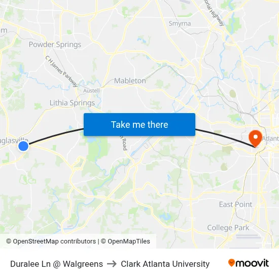 Duralee Ln @ Walgreens to Clark Atlanta University map