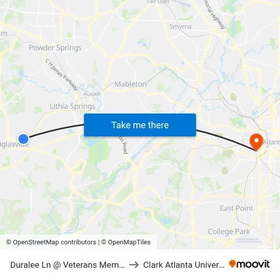 Duralee Ln @ Veterans Memorial to Clark Atlanta University map