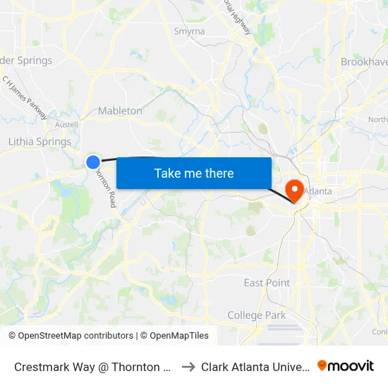 Crestmark Way @ Thornton Rd Ob to Clark Atlanta University map