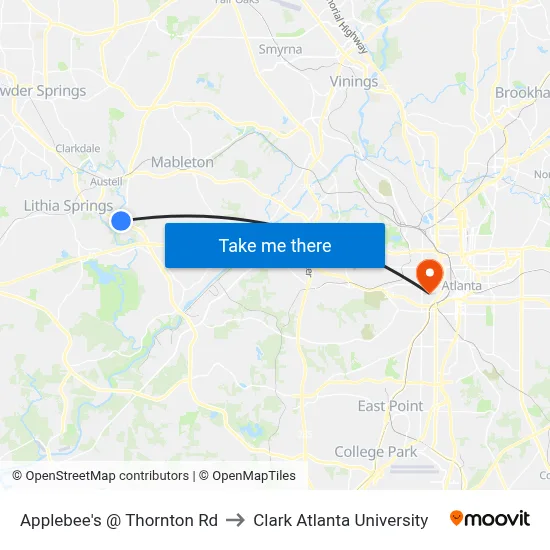 Applebee's @ Thornton Rd to Clark Atlanta University map