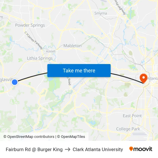 Fairburn Rd @ Burger King to Clark Atlanta University map