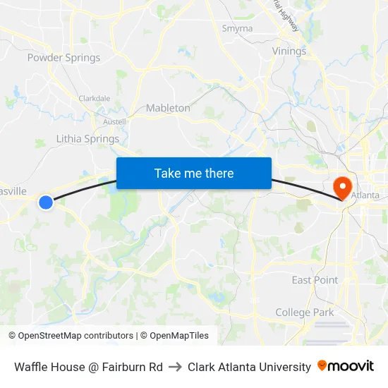 Waffle House @ Fairburn Rd to Clark Atlanta University map
