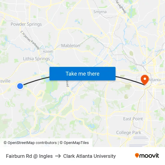 Fairburn Rd @ Ingles to Clark Atlanta University map