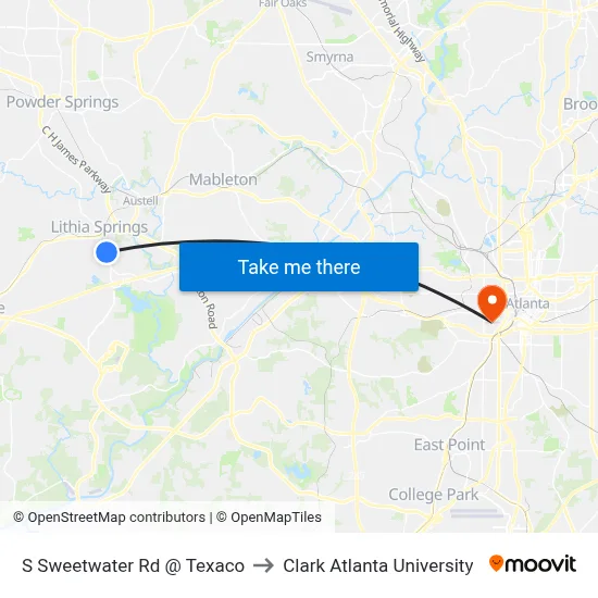 S Sweetwater Rd @ Texaco to Clark Atlanta University map