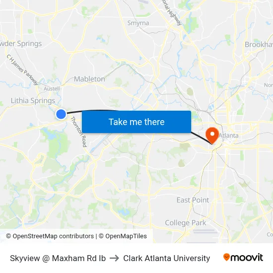 Skyview @ Maxham Rd Ib to Clark Atlanta University map