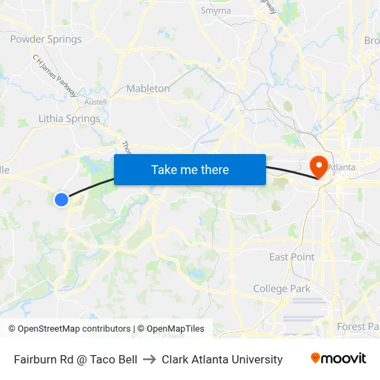 Fairburn Rd @ Taco Bell to Clark Atlanta University map